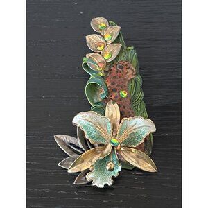 VTG Signed Handcrafted Leopard Statement Brooch Mixed Materials MCM OOAK 5.5"
